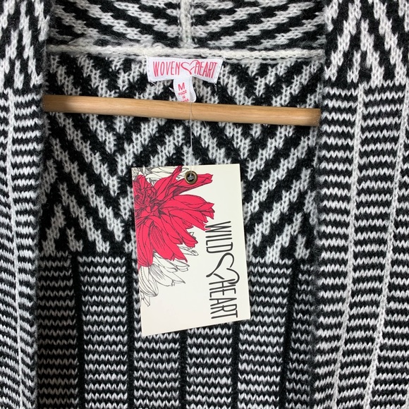 Wild Heart Cardigan Open Front Black White Medium - Picture 3 of 4